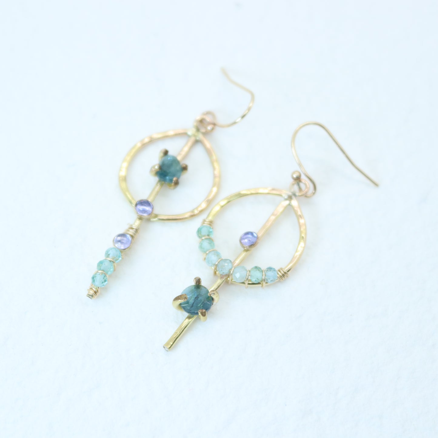 Tourmaline, Tanzanite, and Apatite Asymmetrical Earrings in 14k Gold Fill