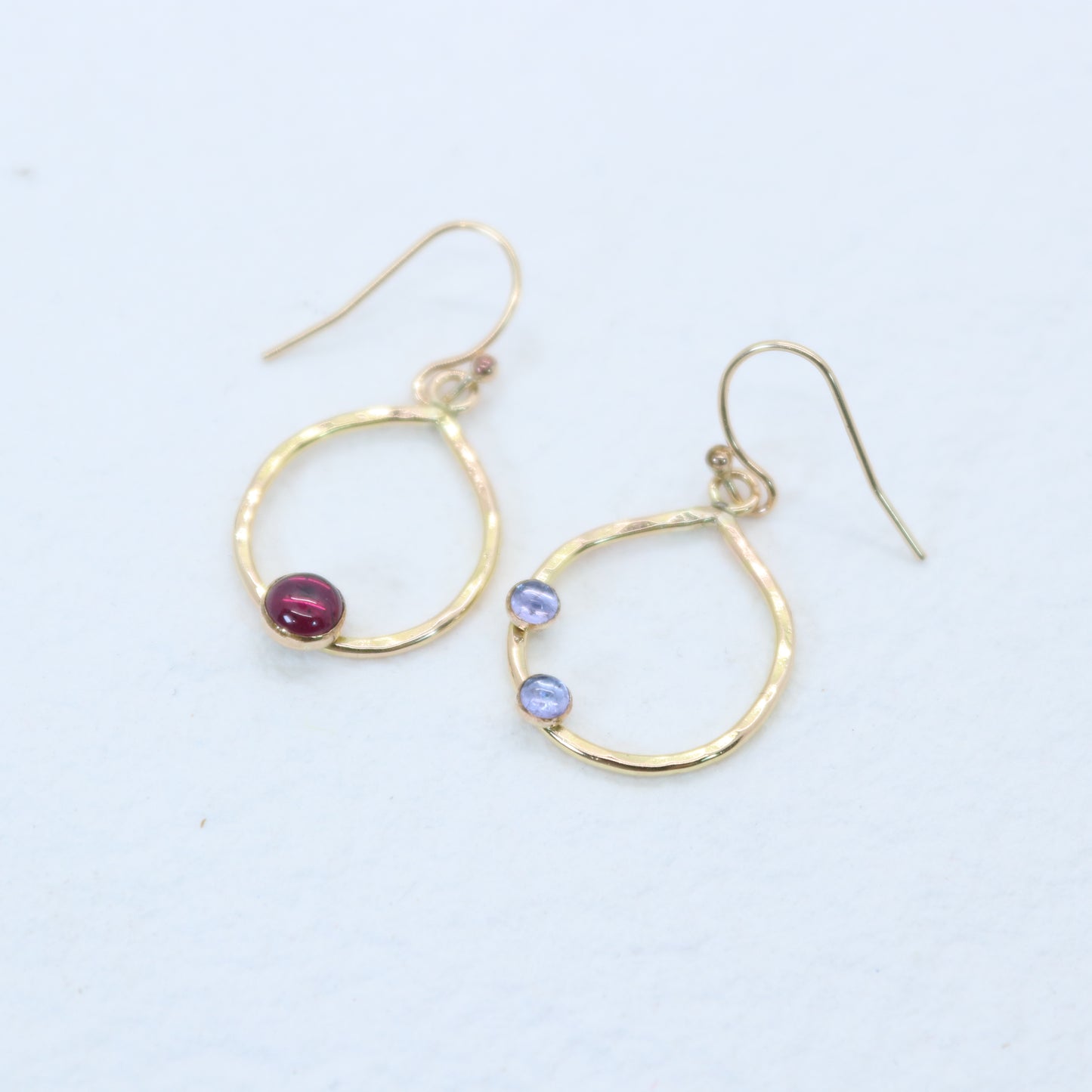 Tanzanite and Garnet Asymmetrical Earrings in 14k Gold Fill