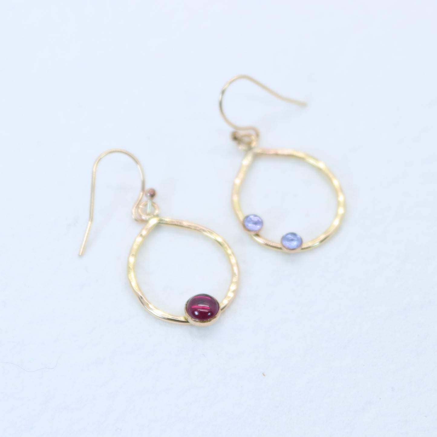 Tanzanite and Garnet Asymmetrical Earrings in 14k Gold Fill