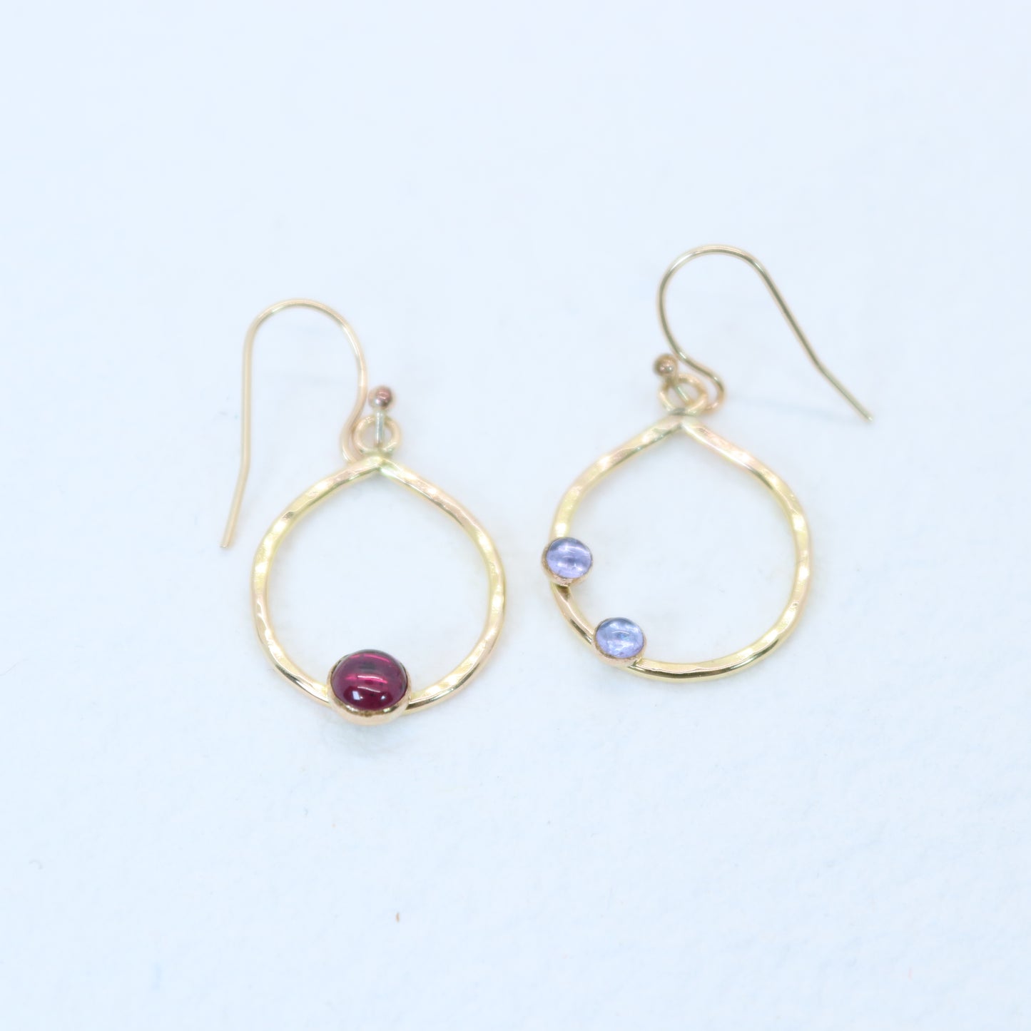 Tanzanite and Garnet Asymmetrical Earrings in 14k Gold Fill