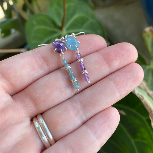 Amethyst and Aquamarine Earrings in Sterling Silver