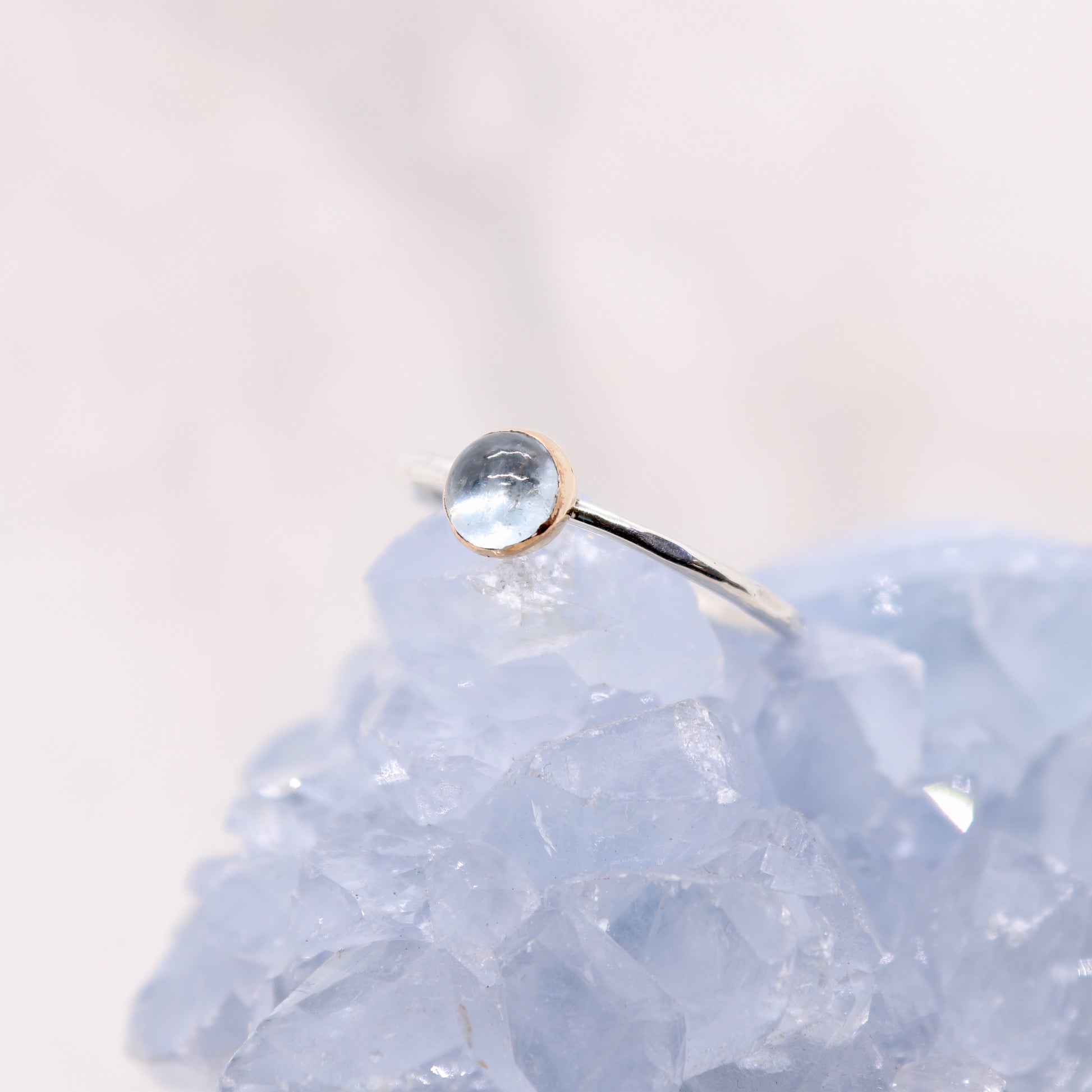 Aquamarine gemstone crystal ring in mixed metal