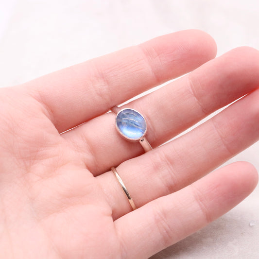 Blue Rainbow Moonstone Boho Ring in Sterling Silver