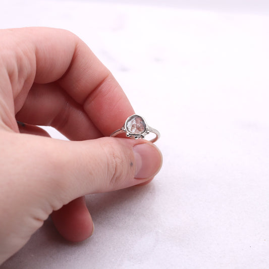 Moss aquamarine bohemian ring in organic raw sterling silver