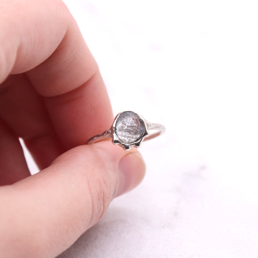 Moss aquamarine bohemian ring in organic raw sterling silver