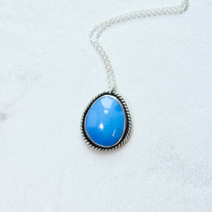 Ceruleite pendant necklace in sterling silver with a boho style