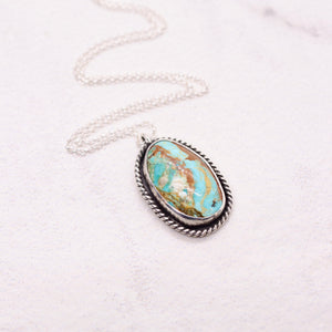 Easter Blue turquoise pendant necklace from Nevada in sterling silver with a boho style