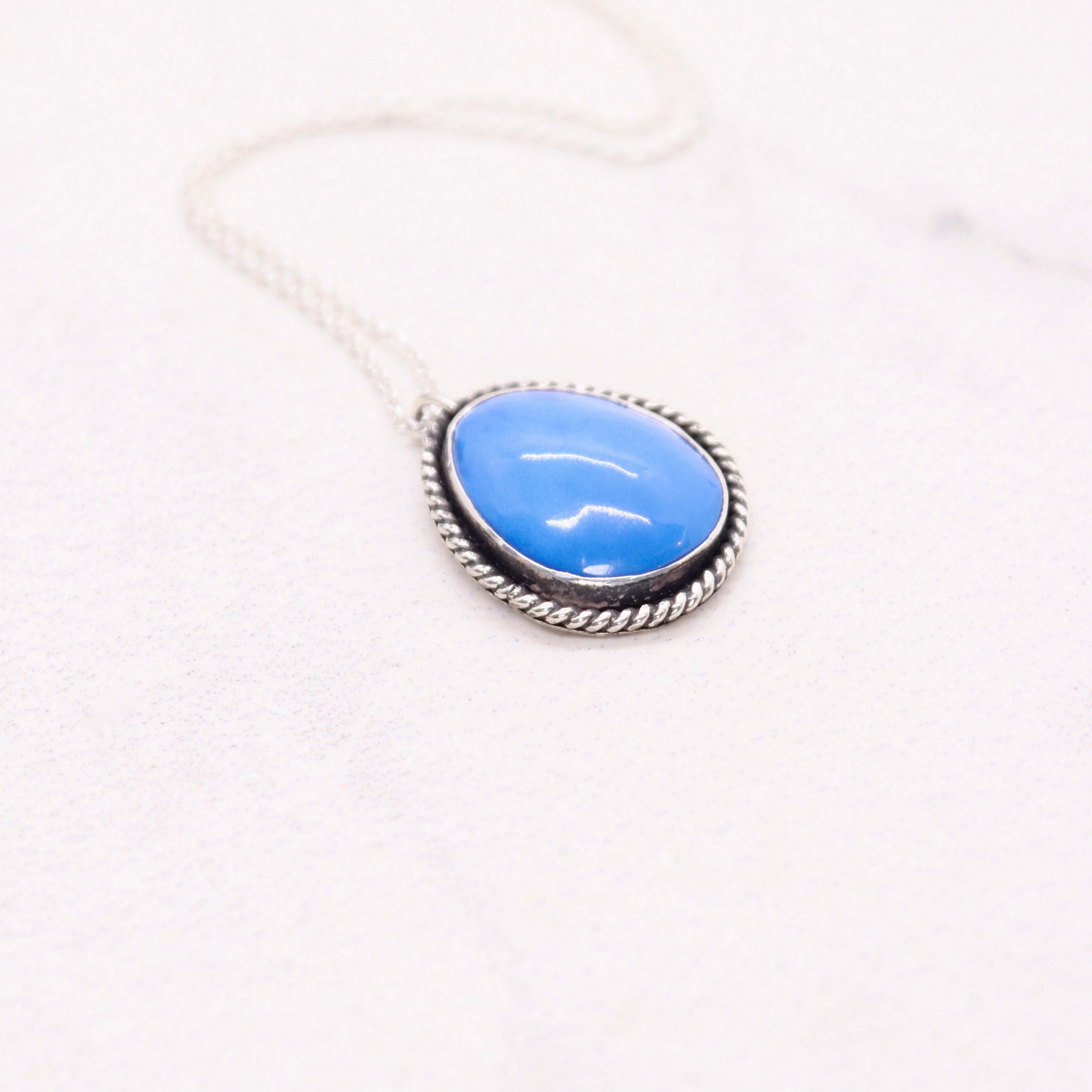 Ceruleite pendant necklace in sterling silver with a boho style