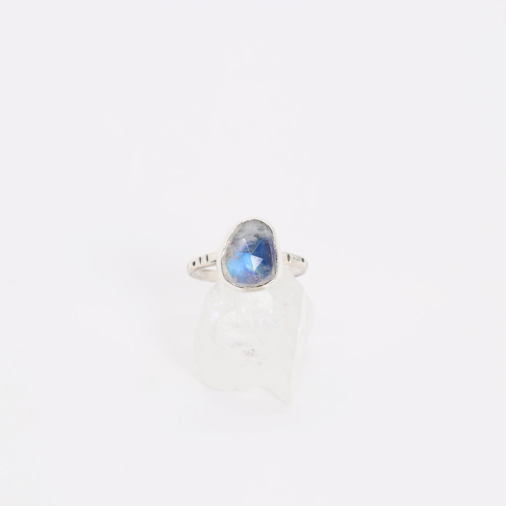Bohemian moonstone ring set in sterling silver