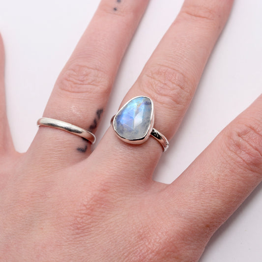 Bohemian moonstone ring set in sterling silver
