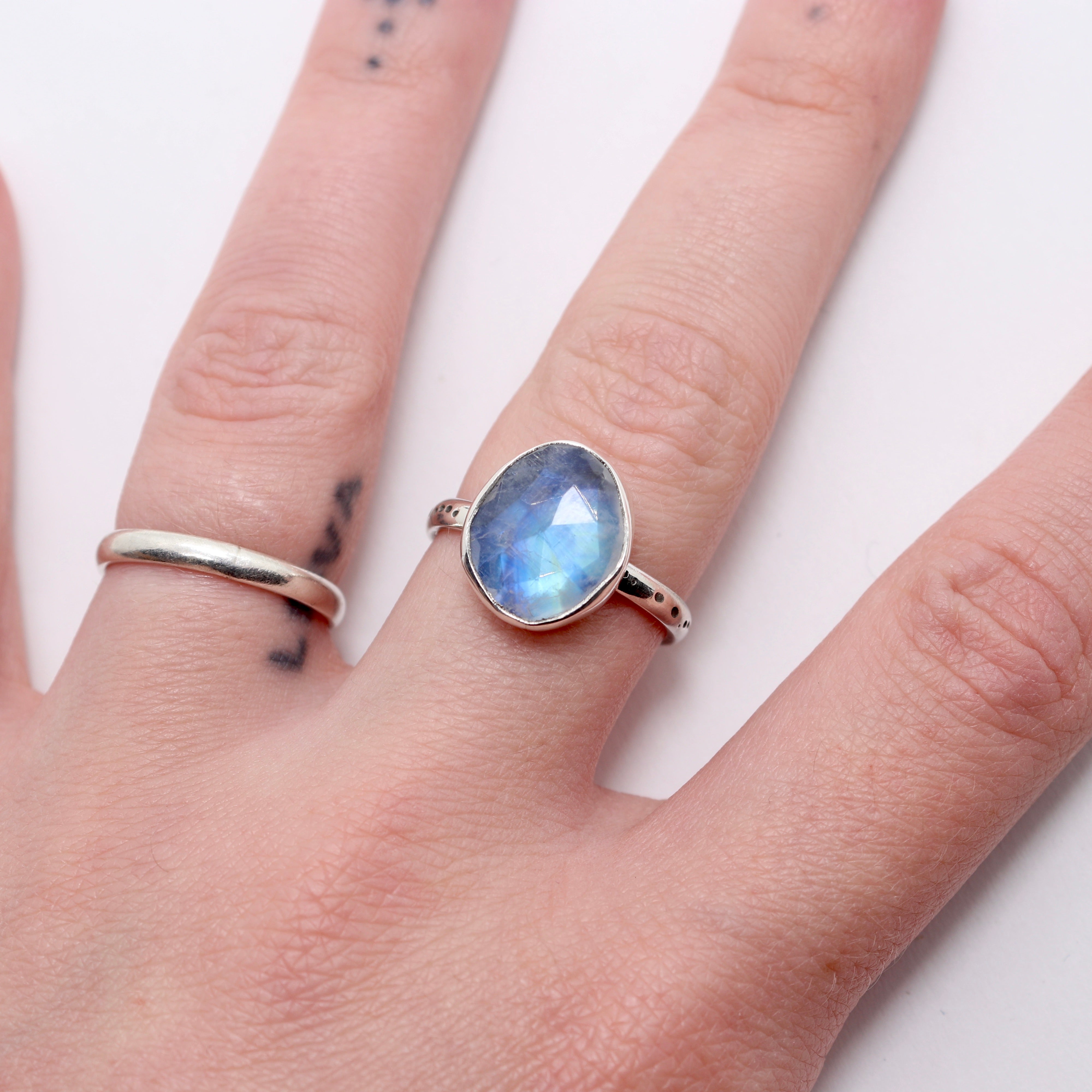 Bohemian moonstone ring set in sterling silver