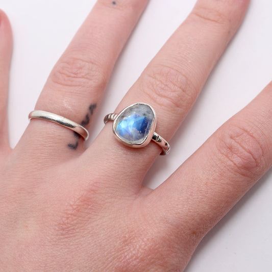 Bohemian moonstone ring set in sterling silver