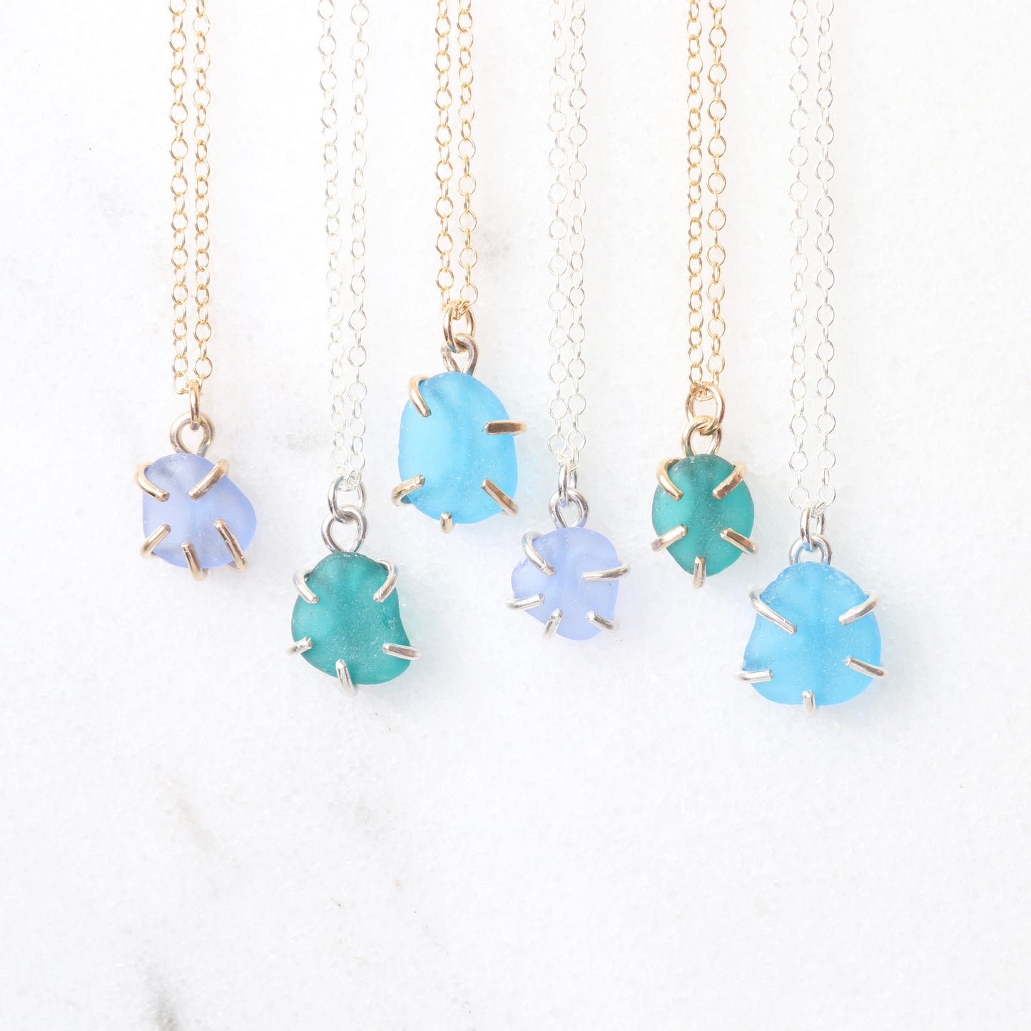 green and blue sea glass necklace