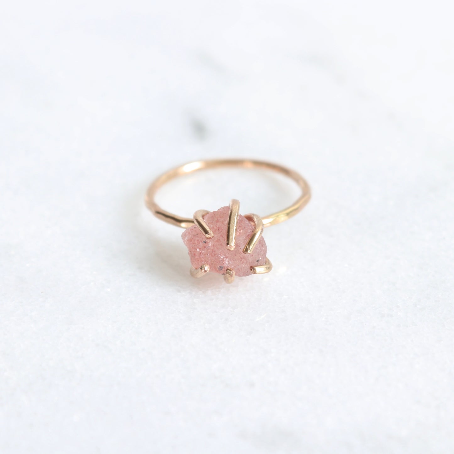 raw rose quartz crystal ring