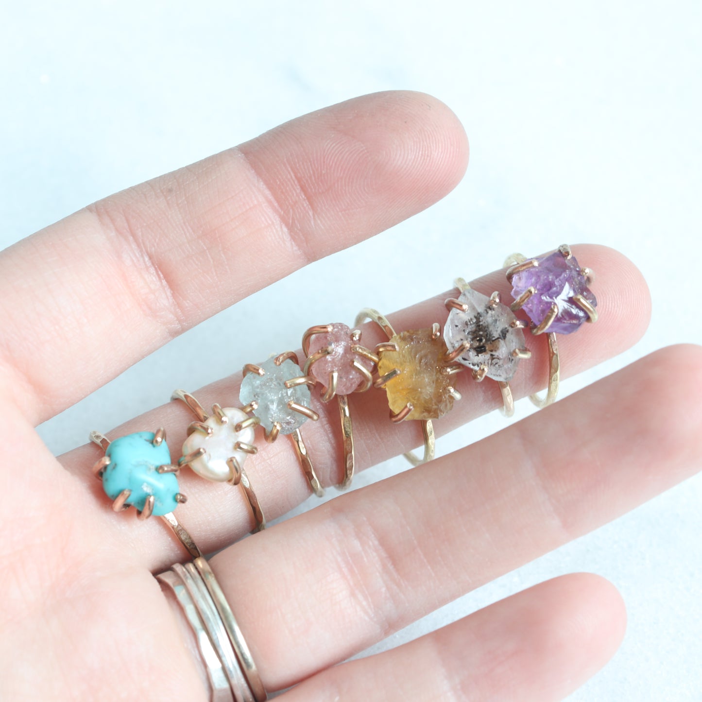 Rose Quartz | Raw Crystal Boho Ring