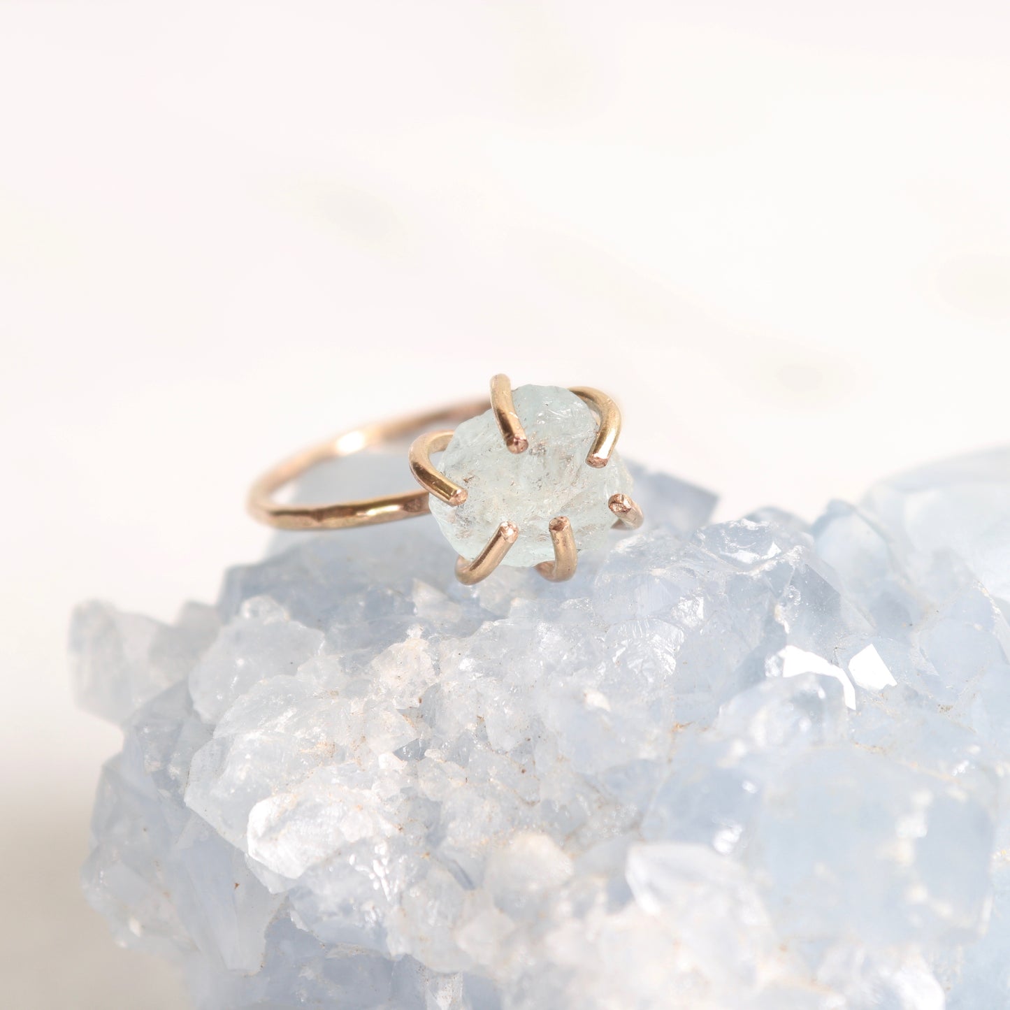raw aquamarine crystal ring