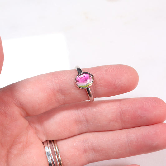 Watermelon Tourmaline Stone Ring in Sterling Silver