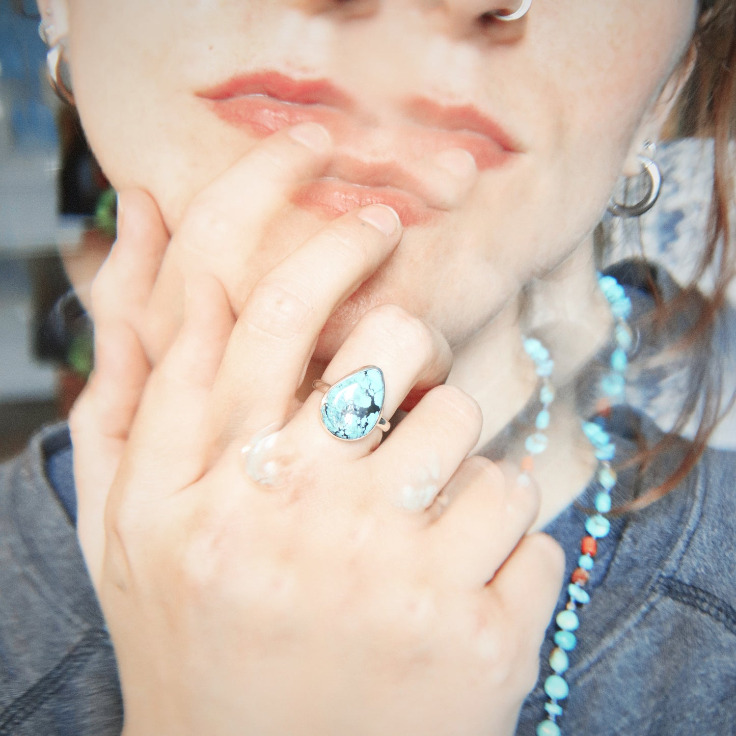 Blue Moon turquoise ring in sterling silver in a boho style
