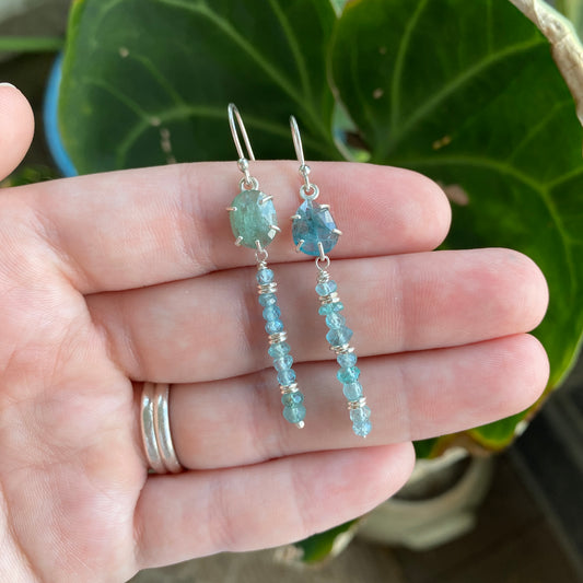 Kyanite and Aquamarine Earrings in Sterling Silver