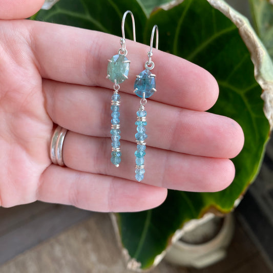 Kyanite and Aquamarine Earrings in Sterling Silver