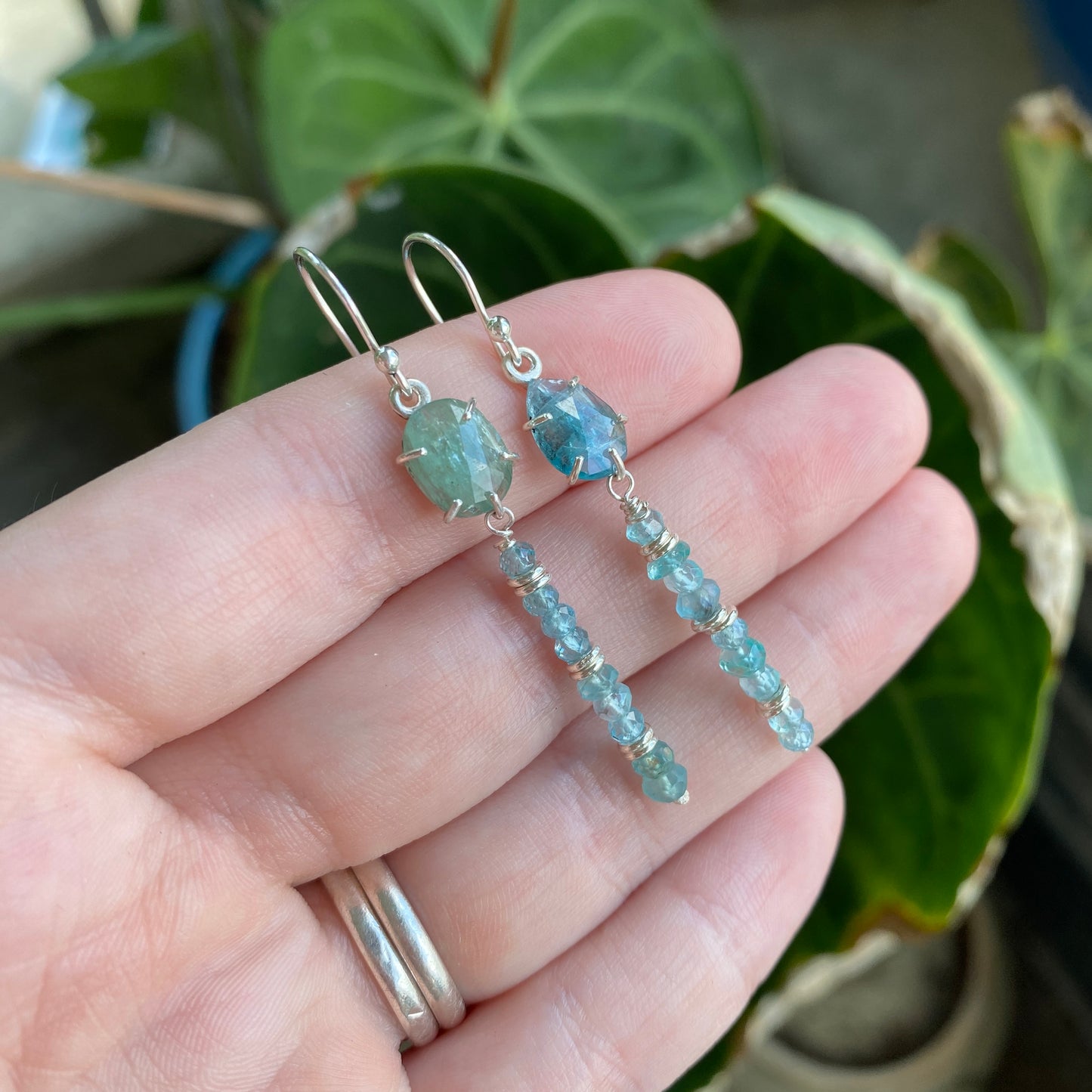 Kyanite and Aquamarine Earrings in Sterling Silver