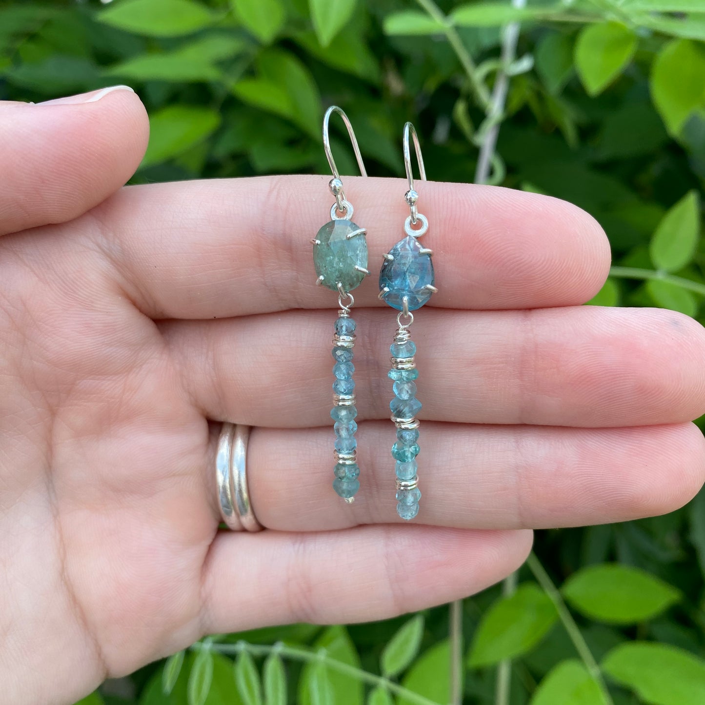 Kyanite and Aquamarine Earrings in Sterling Silver