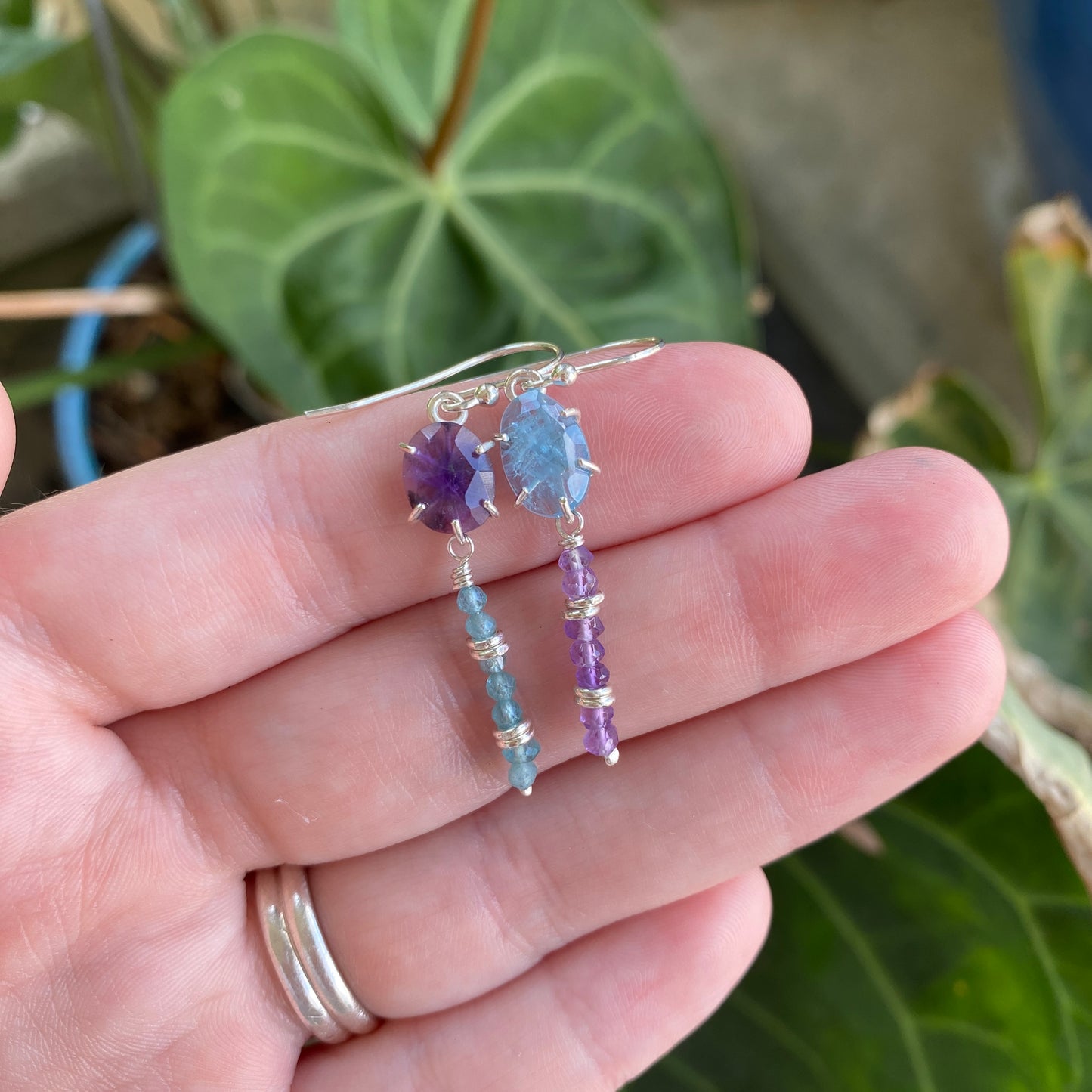 Amethyst and Aquamarine Earrings in Sterling Silver