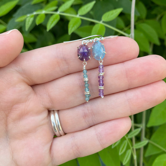 Amethyst and Aquamarine Earrings in Sterling Silver