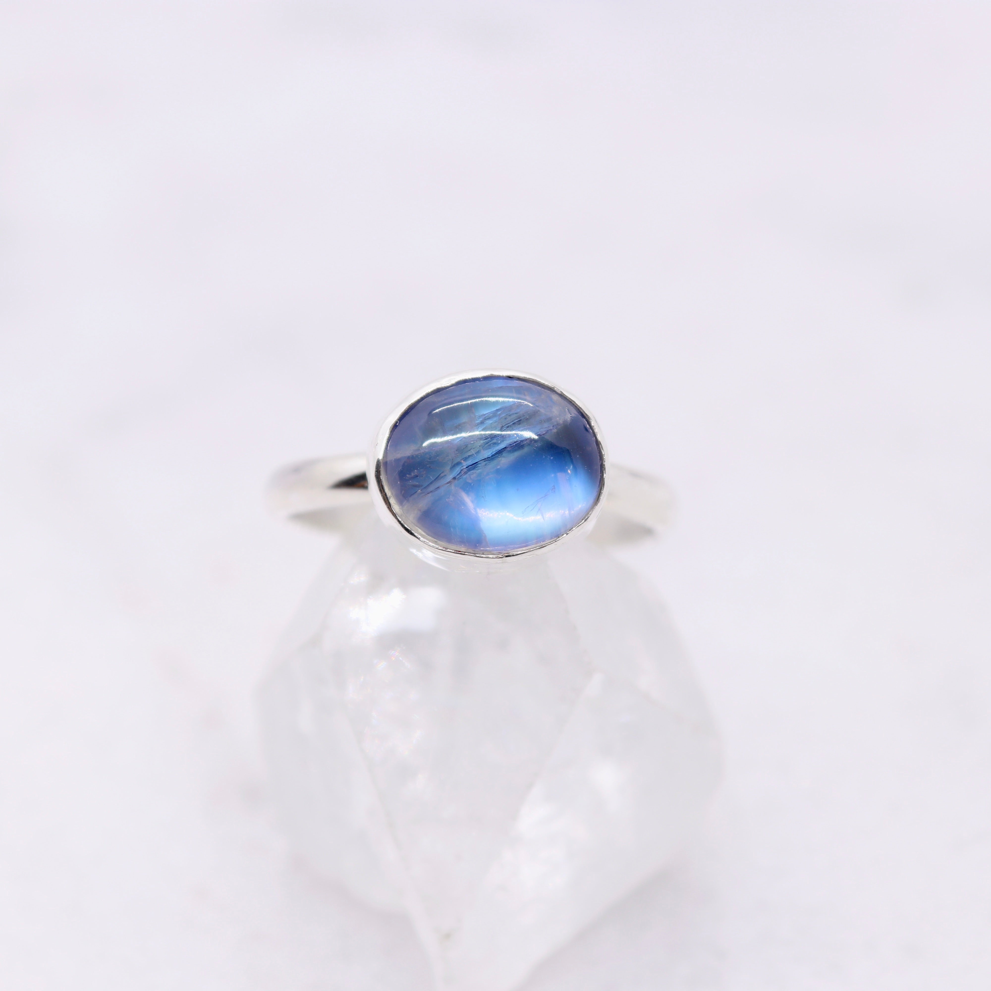 Blue Rainbow Moonstone Boho Ring in Sterling Silver