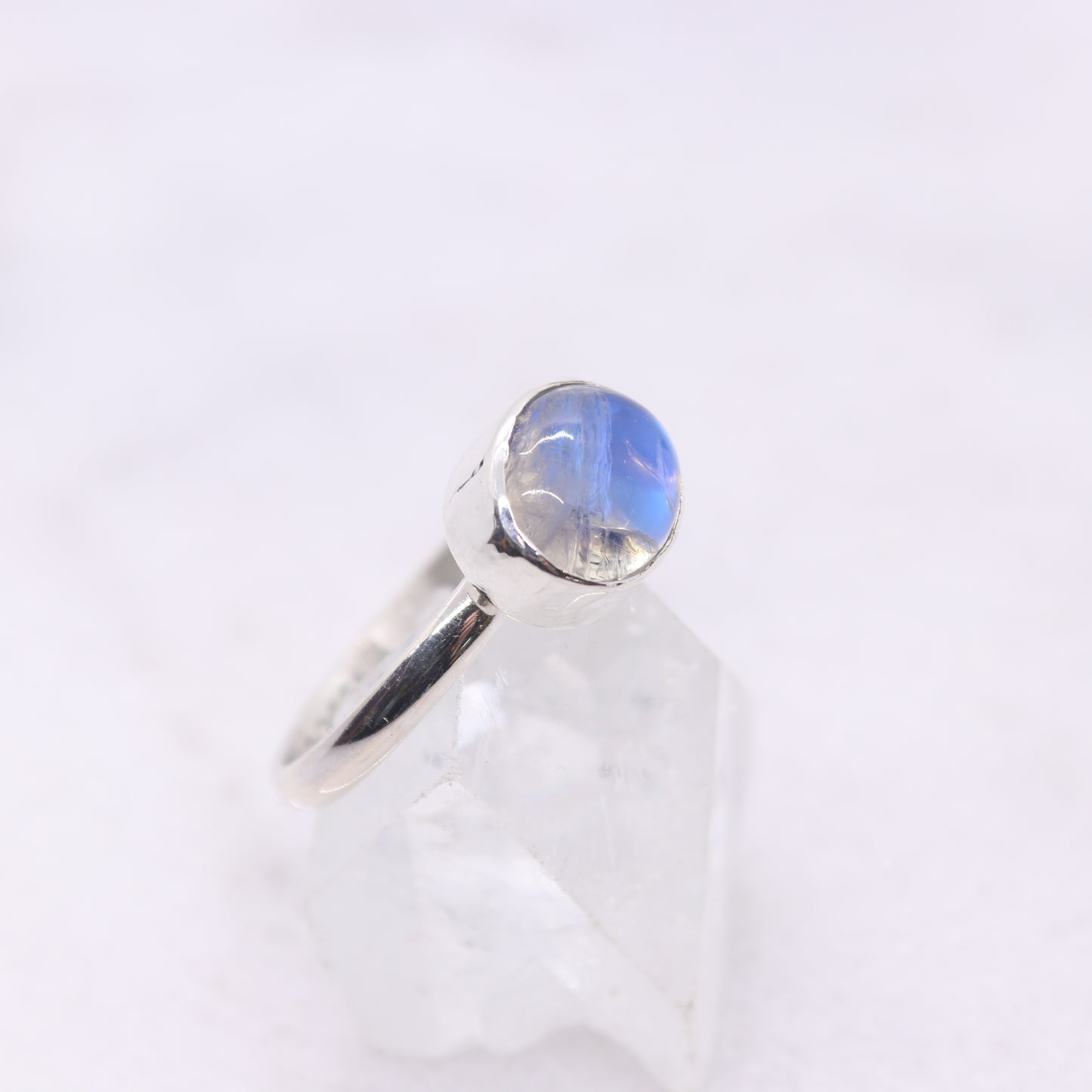 Blue Rainbow Moonstone Boho Ring in Sterling Silver