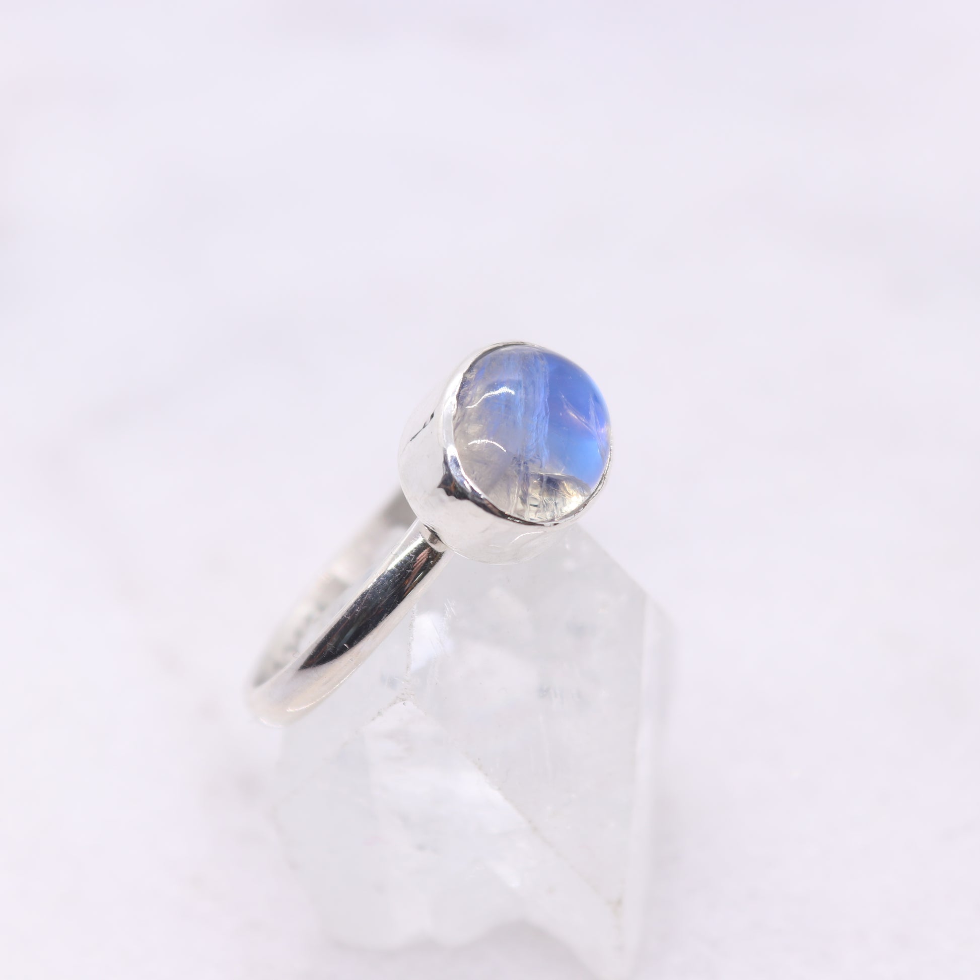 Blue Rainbow Moonstone Boho Ring in Sterling Silver