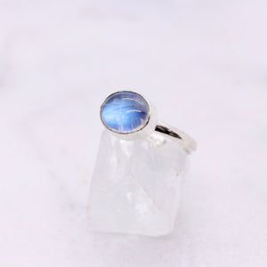 Blue Rainbow Moonstone Boho Ring in Sterling Silver