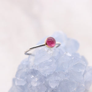Pink tourmaline gemstone crystal ring in mixed metal