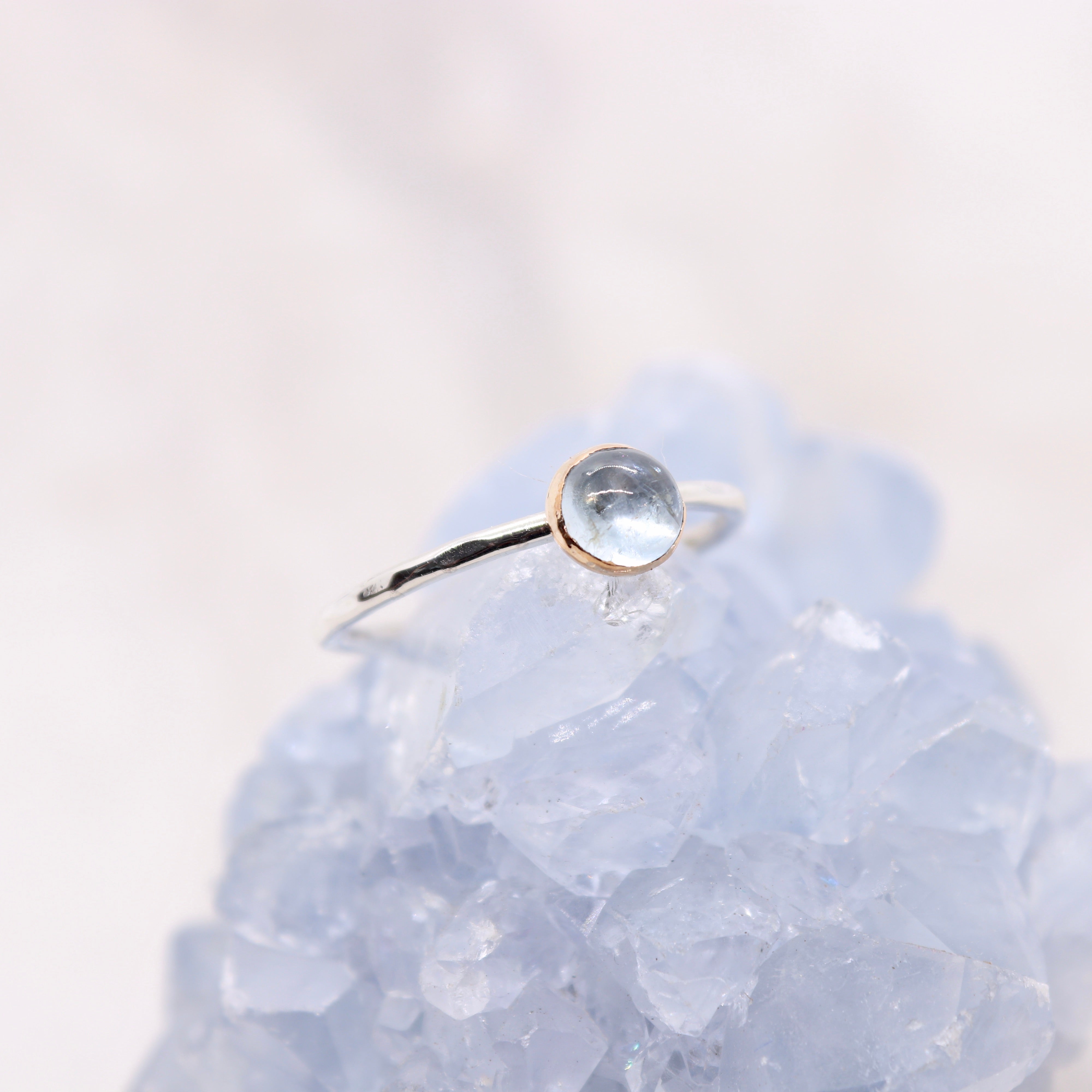 Aquamarine gemstone crystal ring in mixed metal