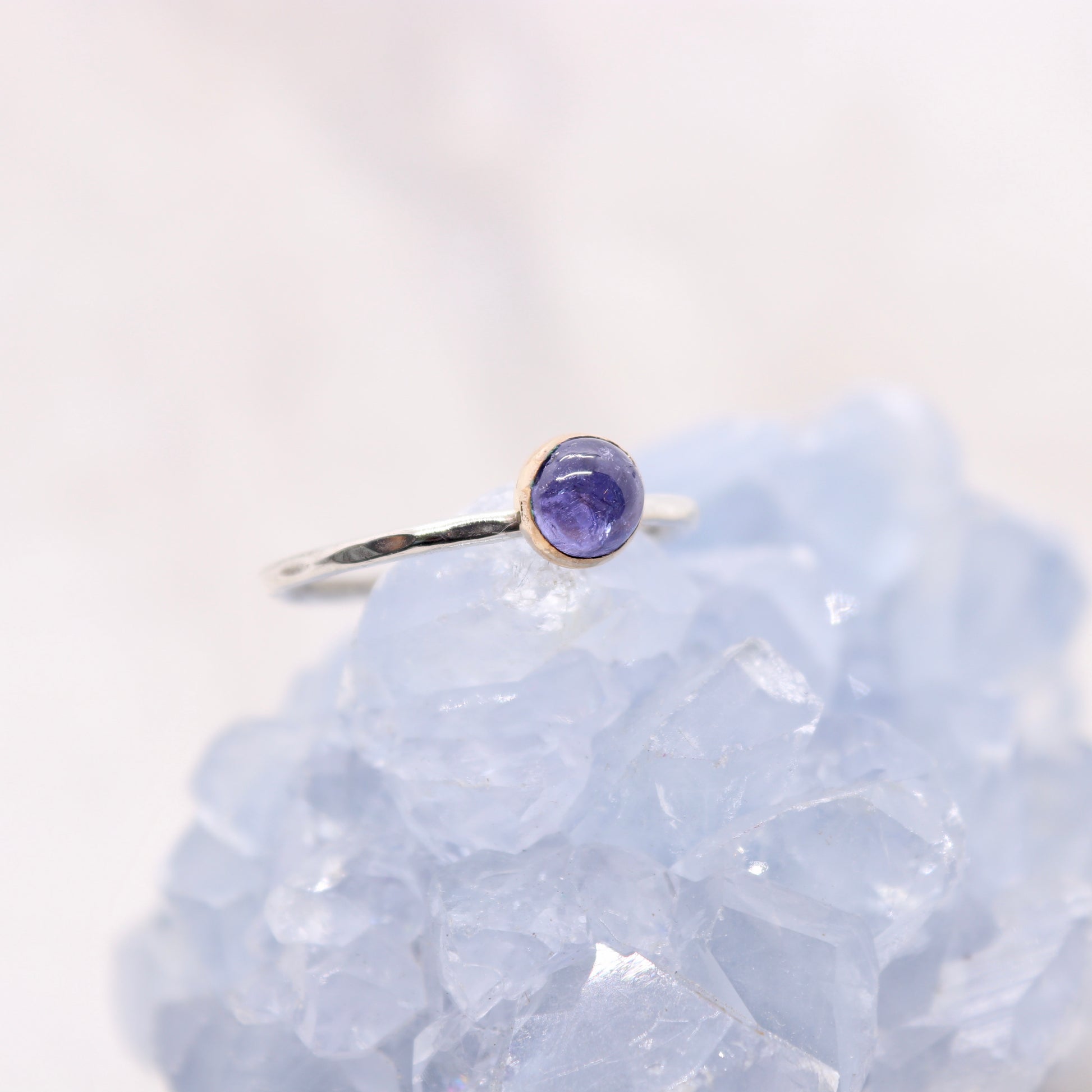 Tanzanite gemstone crystal ring in mixed metal