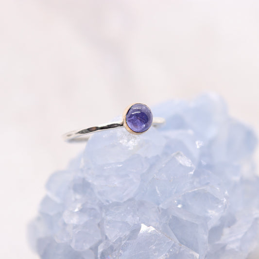 Tanzanite gemstone crystal ring in mixed metal