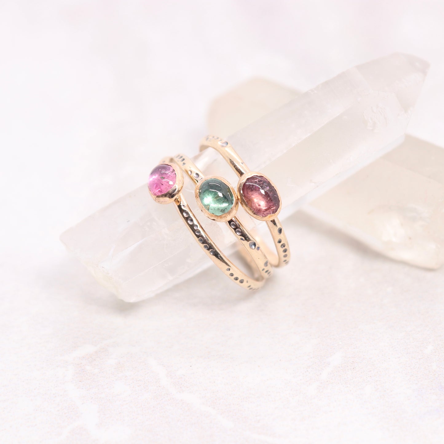 Tourmaline gemstone ring on gold bohemian ring band
