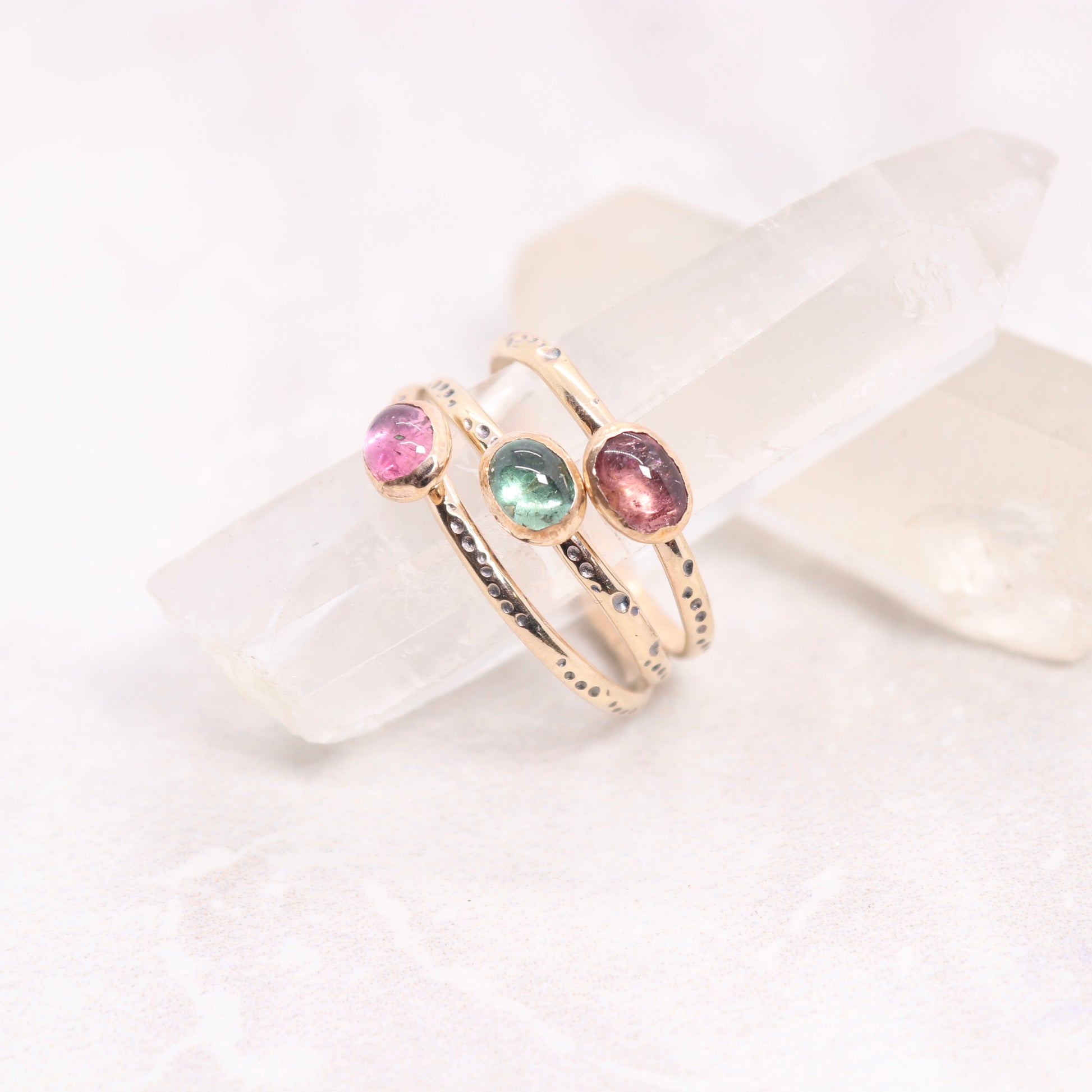 Tourmaline gemstone ring on gold bohemian ring band