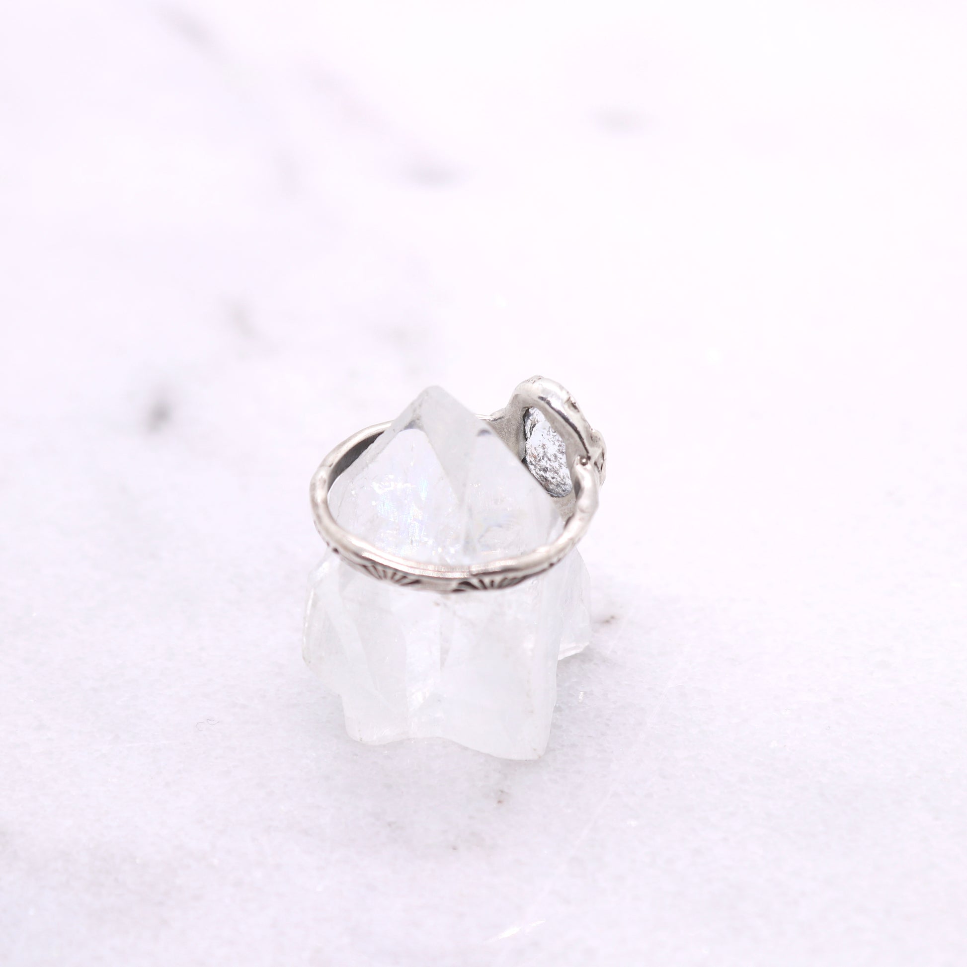 Moss aquamarine bohemian ring in organic raw sterling silver