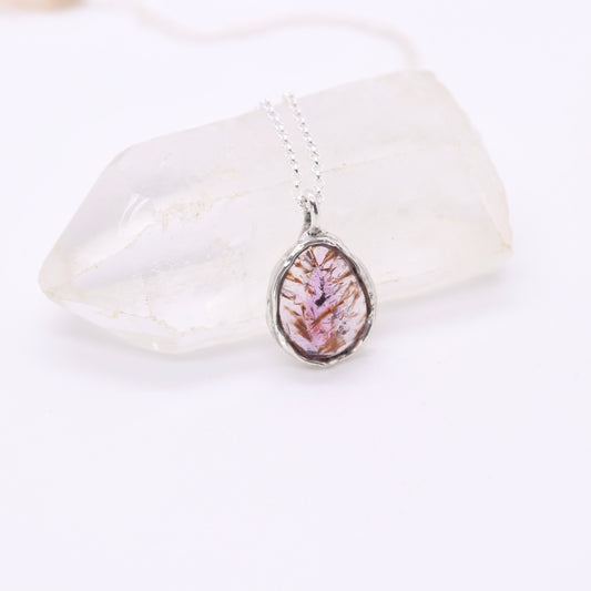 Super 7 melody stone gemstone pendant in organic raw sterling silver