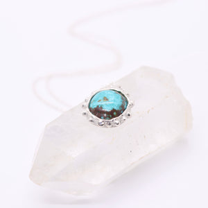 Sierra Nevada turquoise necklace set in sterling silver with an organic sculptural bohemian look