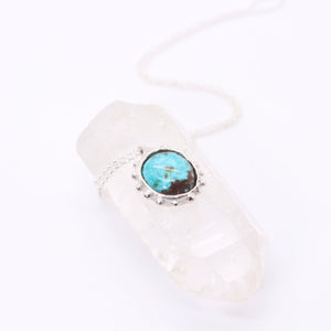 Sierra Nevada turquoise necklace set in sterling silver with an organic sculptural bohemian look