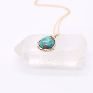 Sierra Nevada turquoise necklace set in solid 14k gold with an organic sculptural bohemian look