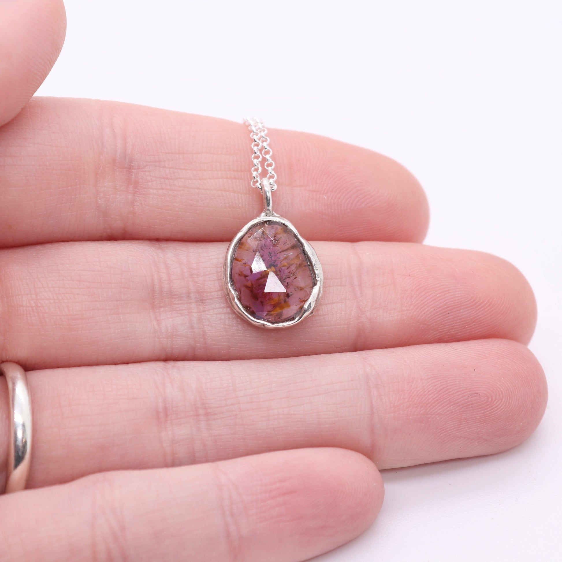 Super 7 melody stone gemstone pendant in organic raw sterling silver