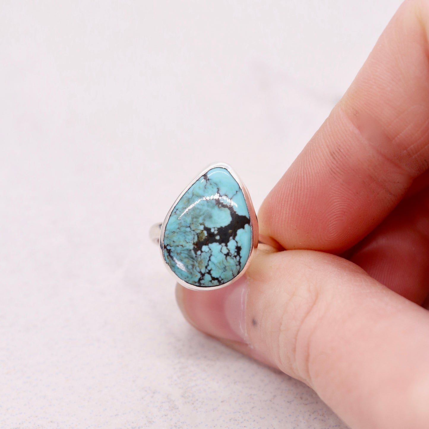 Blue Moon turquoise ring in sterling silver in a boho style