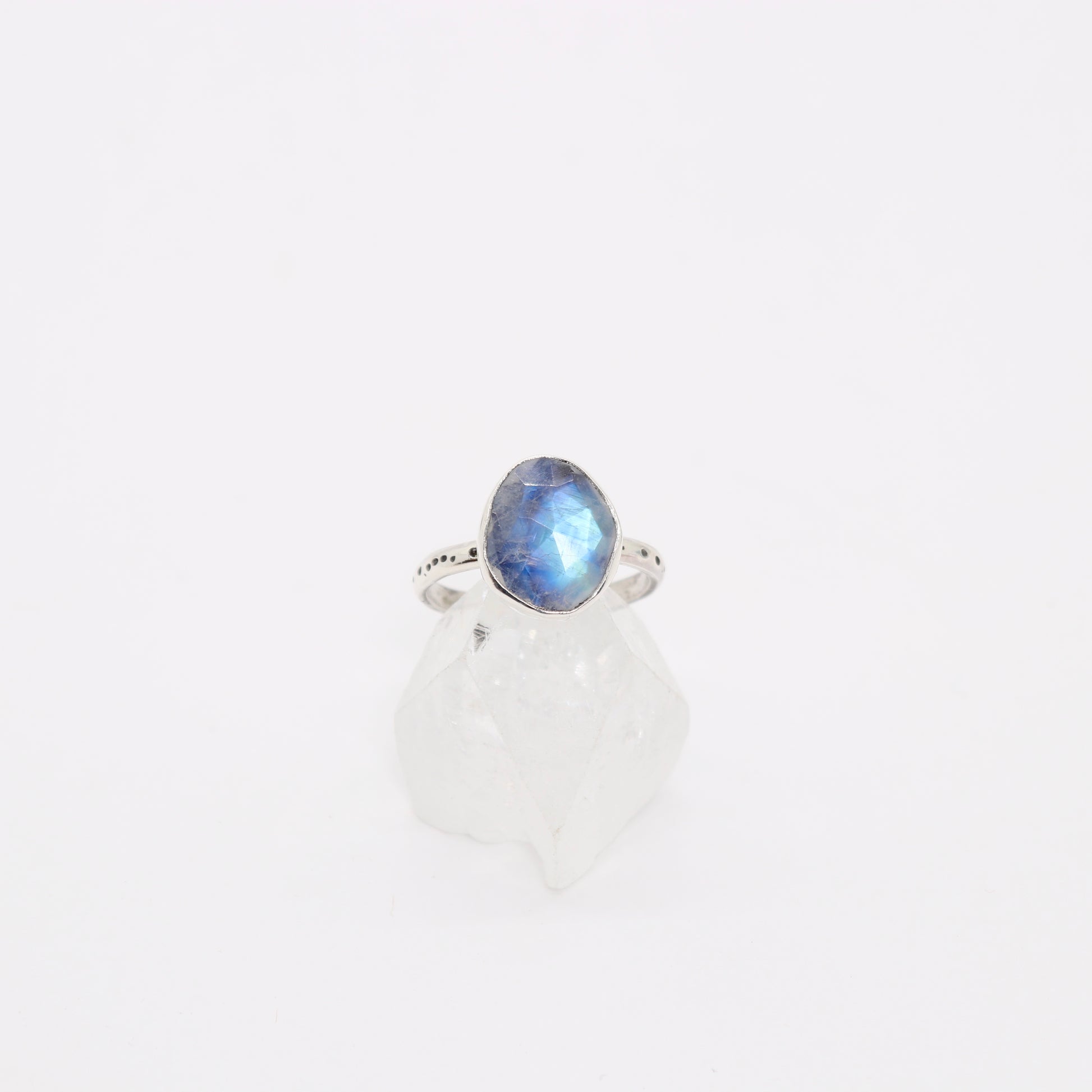 Bohemian moonstone ring set in sterling silver