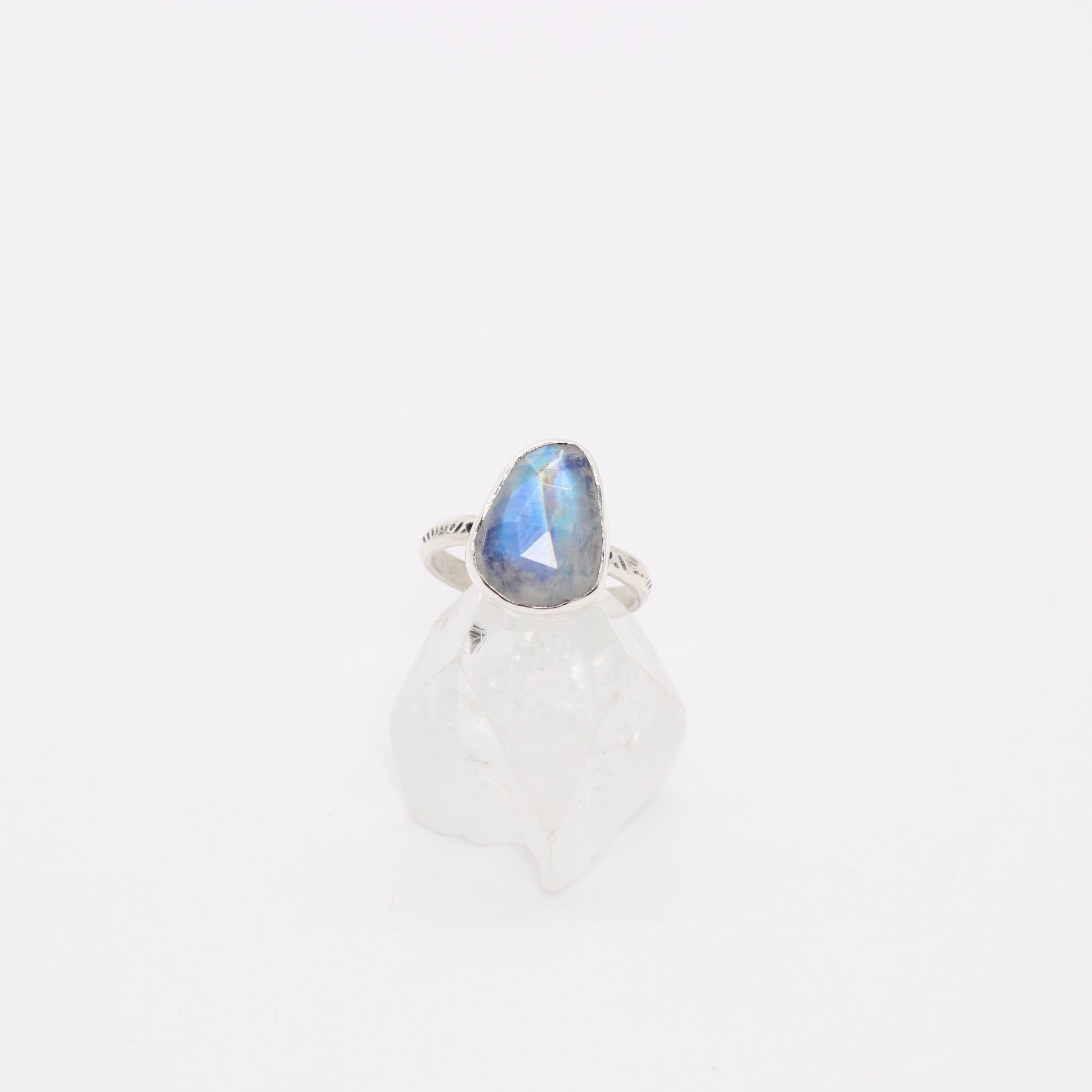 Bohemian moonstone ring set in sterling silver