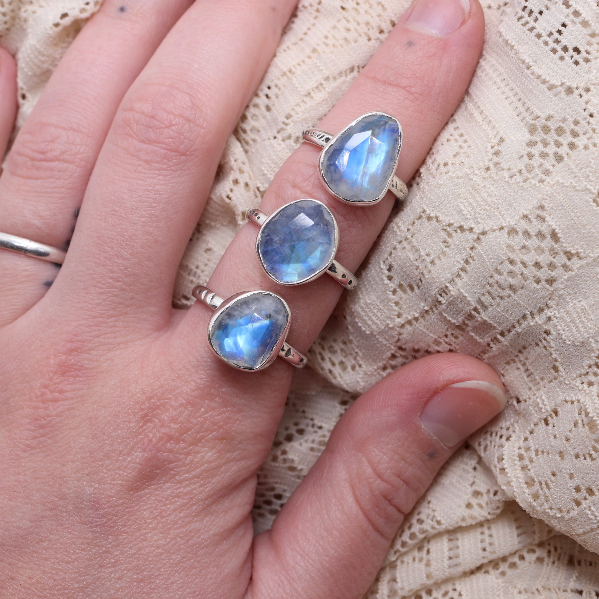 Bohemian moonstone ring set in sterling silver