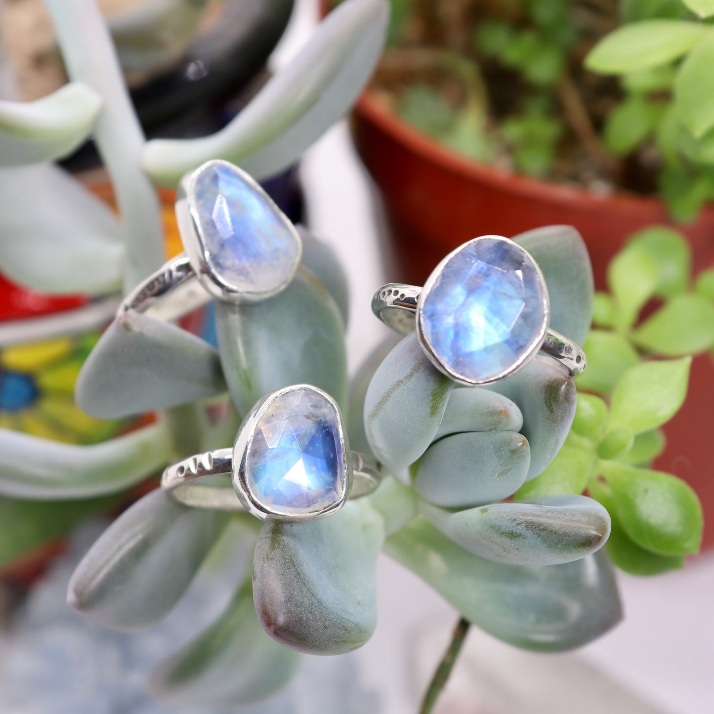 Bohemian moonstone ring set in sterling silver