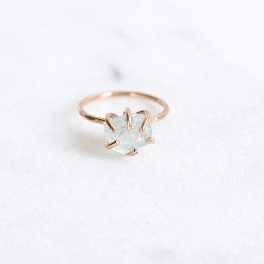 raw aquamarine crystal ring